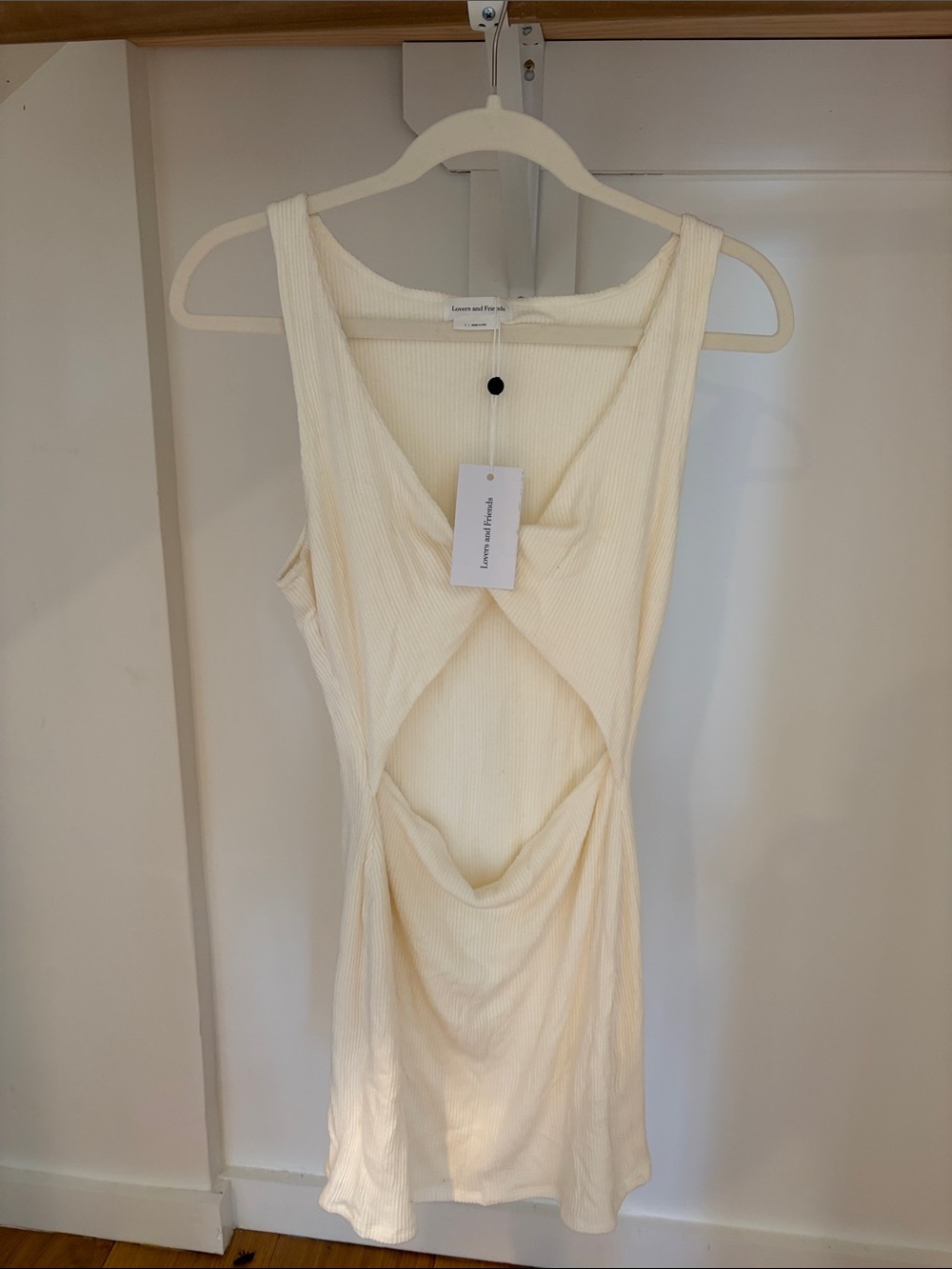 Lovers + Friends Cream Ribbed Mini Dress with Front Cutouts